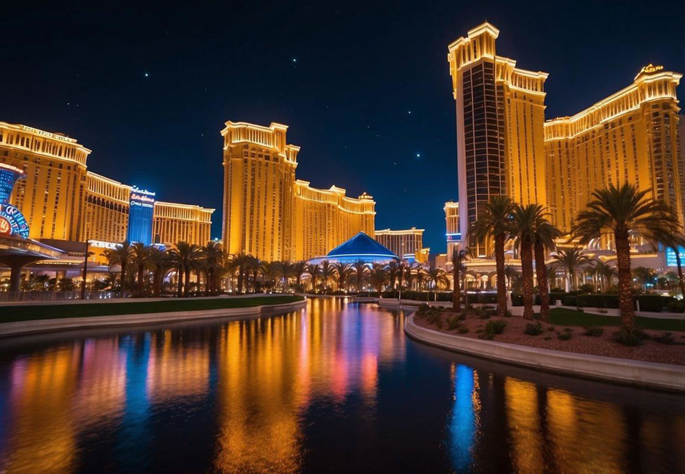 The bright lights of the Las Vegas Strip illuminate the grand entrances of the top 10 best casinos, showcasing their opulent architecture and vibrant energy