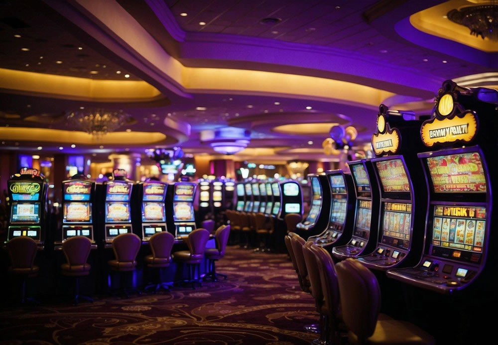 The MGM Grand casino in Las Vegas is bustling with activity, filled with rows of slot machines, blackjack tables, and the sound of clinking chips. The colorful lights and vibrant atmosphere create an exciting and energetic scene